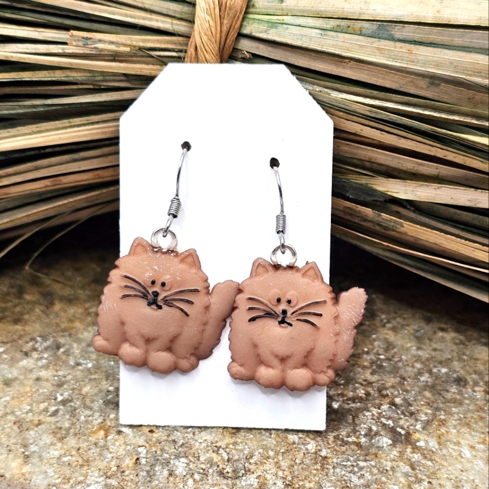 Fluffy Cat Earrings Pierced Cat Lady Jewelry Light Weight Handmade Fashion NWT